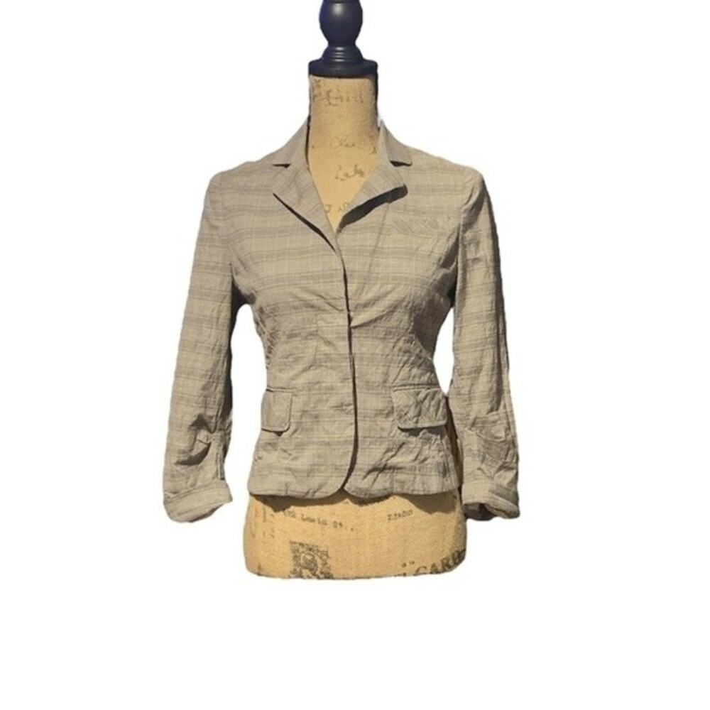 BCBG MaxAzria Plaid Blazer Jacket Career Business Tan‎ Size Small